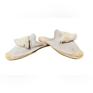 NWOT Soludos sz 7 espadrilles sandals shoes slip on gray suede tassels jute Boho